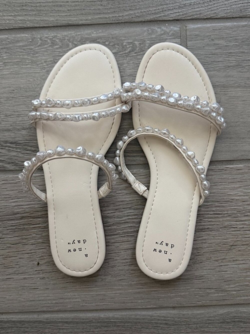 A New Day Pearl Beaded Double Strap Flat Sandals Size 7